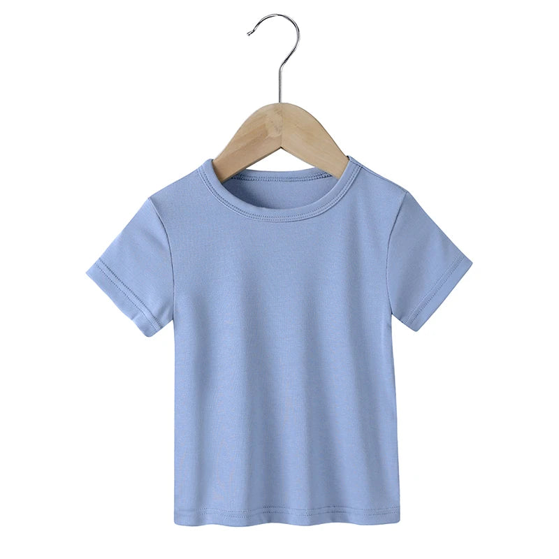 2025 Summer Breathable Kids Boy Girl T-Shirts Clothes Modal Solid Short Sleeve Tops For Infant Baby Tees Children's Clothing