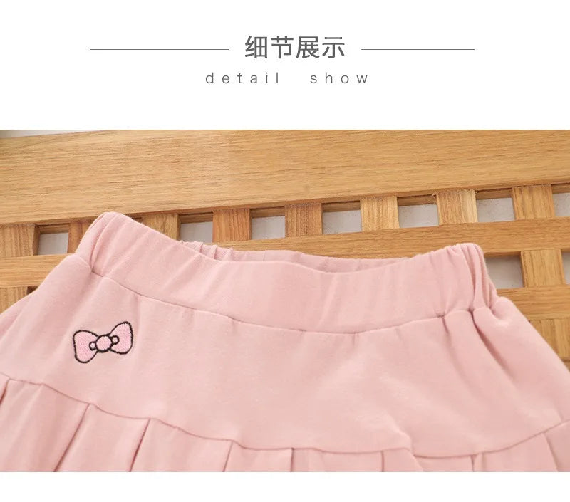 Girls Skirt 2025 New Summer Cute Sweet Solid Outer Wear Casual Simple Pleated Kids Skirt Safety Pants Design 4-10Y