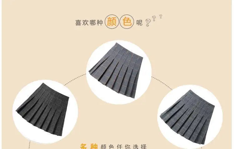 Girls Skirts spring Autumn Vintage Pleated Plaid Skirts School Teens Girl Spring Kids Skirt Children Clothing 2-14Yrs