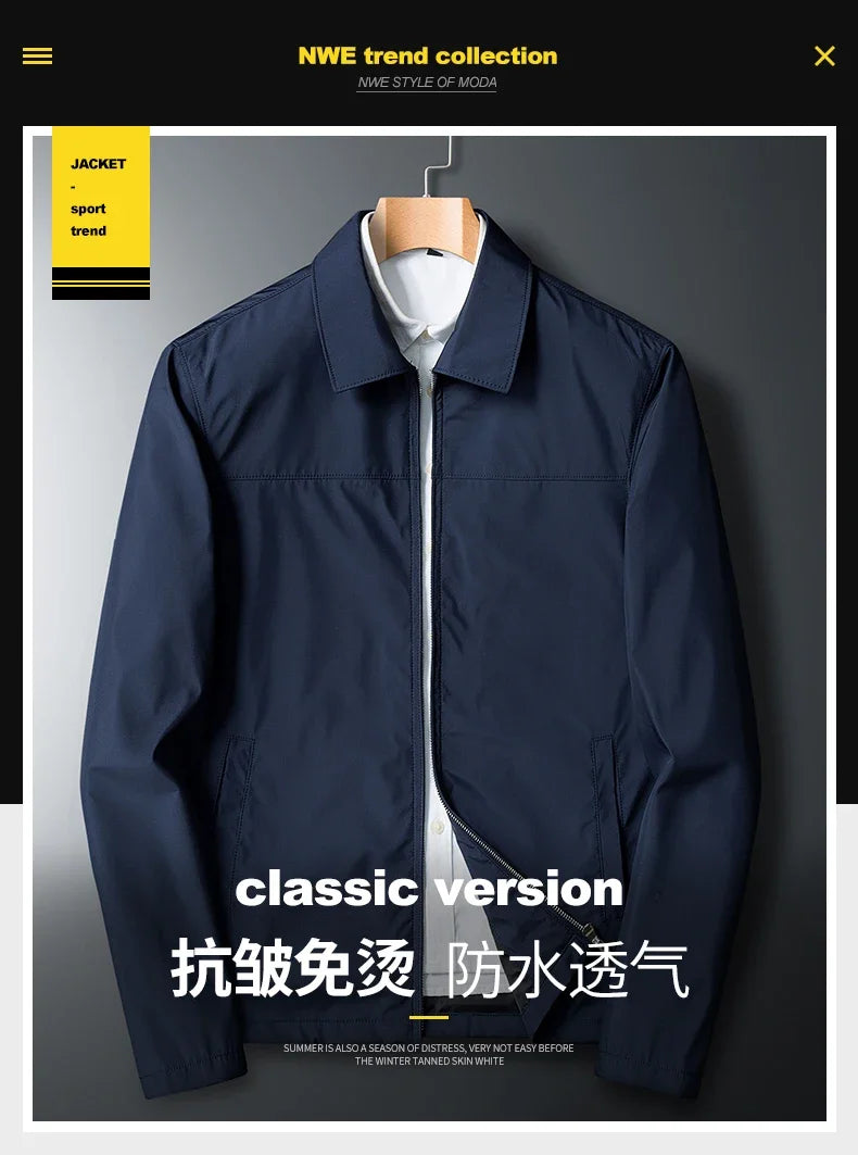 Fashion Men Jacket Solid Color Mid-aged Elderly Men Long Sleeve Zipper Luxury Formal Business Casual Spring Autumn Men Coat