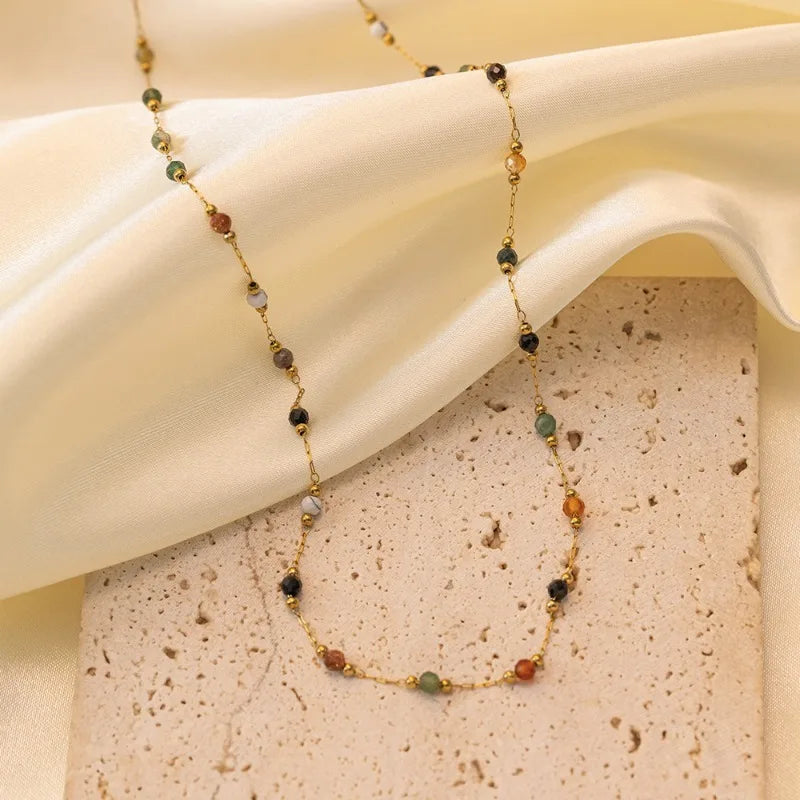 Kolmnsta Colorful Round Beads Necklace Charm Choker Bracelet Set For Women Girls Anniversary Birthday Party Gift Fashion Jewelry