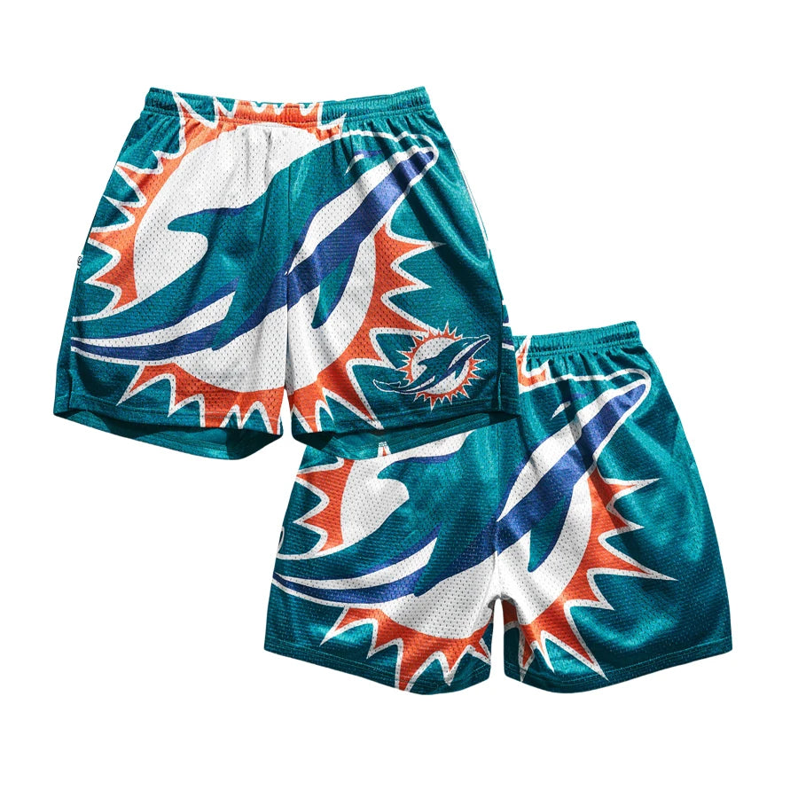 Men Women Kids Athleisure Shorts Miami Dolphins Helmet Fanimation Retro Shorts Breathable Quick Dry Elastic Loose Beach Shorts