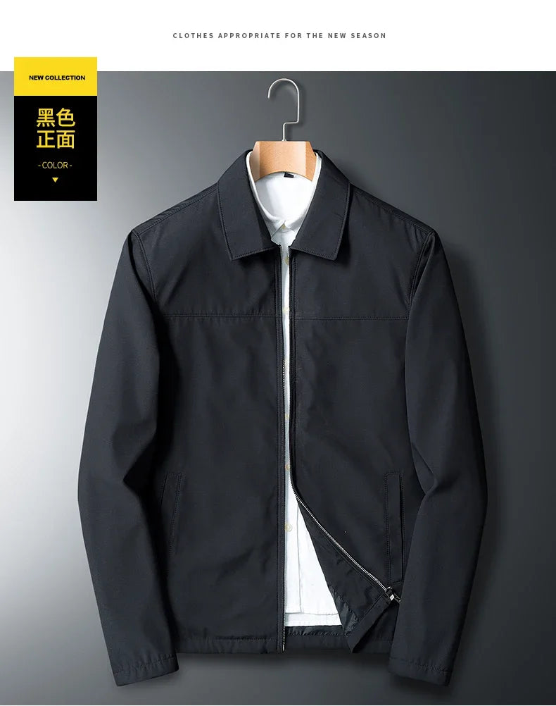 Fashion Men Jacket Solid Color Mid-aged Elderly Men Long Sleeve Zipper Luxury Formal Business Casual Spring Autumn Men Coat