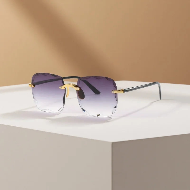 Classic Vintage Square Sunglasses Woman Gradient Mirror Frameless Sun Glasses Female Retro Fashion Rimless Sunglasses