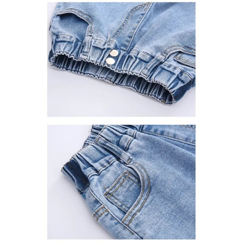 Girls' Denim Shorts - Summer Casual Stretchy Jean Shorts for Kids, Comfortable Loose Fit