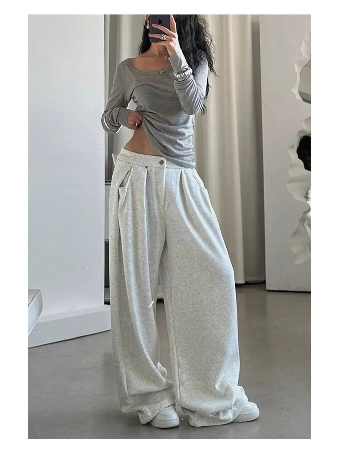 American Vintage Sweatpants Women Simple Classic Stretch High Waist Trousers Loos Lazy Jazz Hip Hop Dance Wide Leg Pants