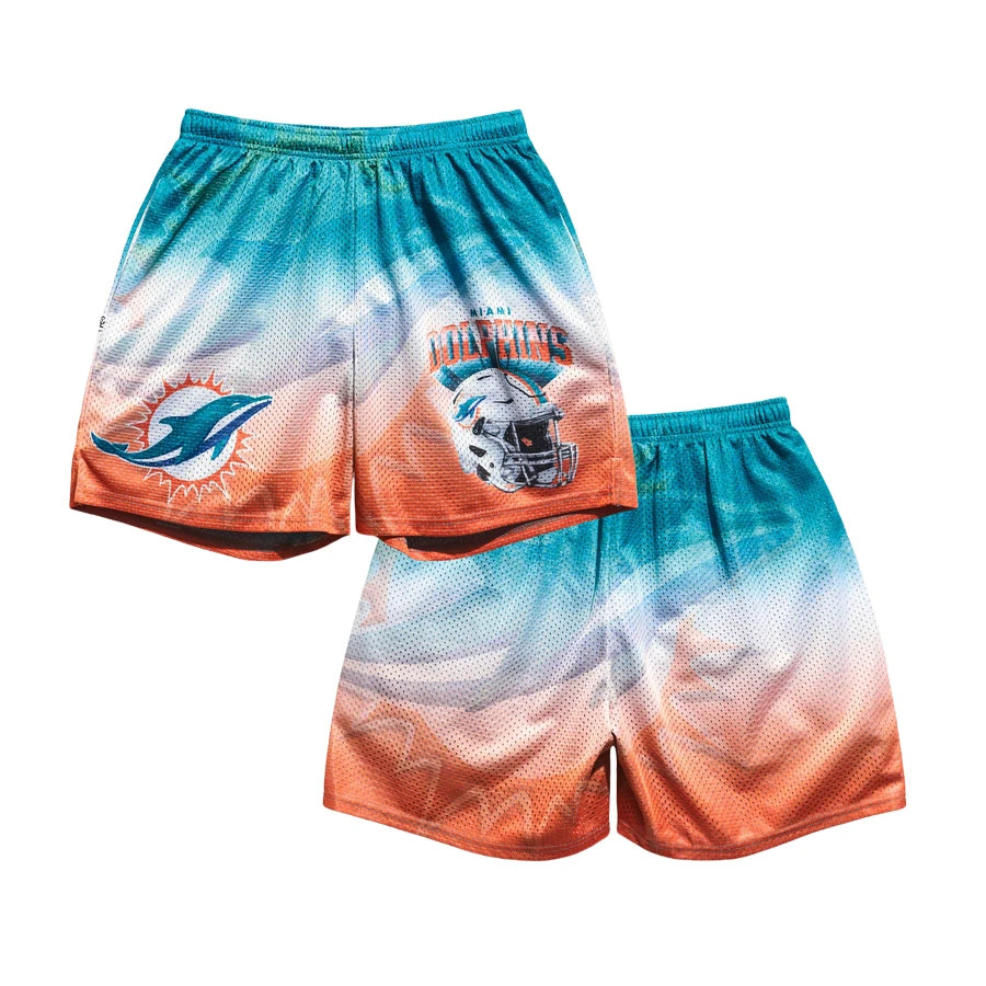 Men Women Kids Athleisure Shorts Miami Dolphins Helmet Fanimation Retro Shorts Breathable Quick Dry Elastic Loose Beach Shorts