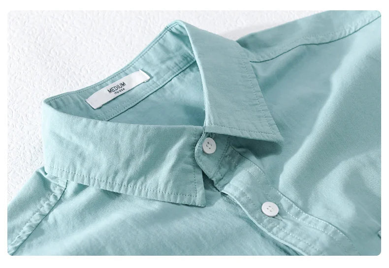 Summer Men's Casual Short Sleeve Comfortable Shirt 100% Cotton Sold Color Loose Simple Male Workwear Versatile Youth Fresh Shirt