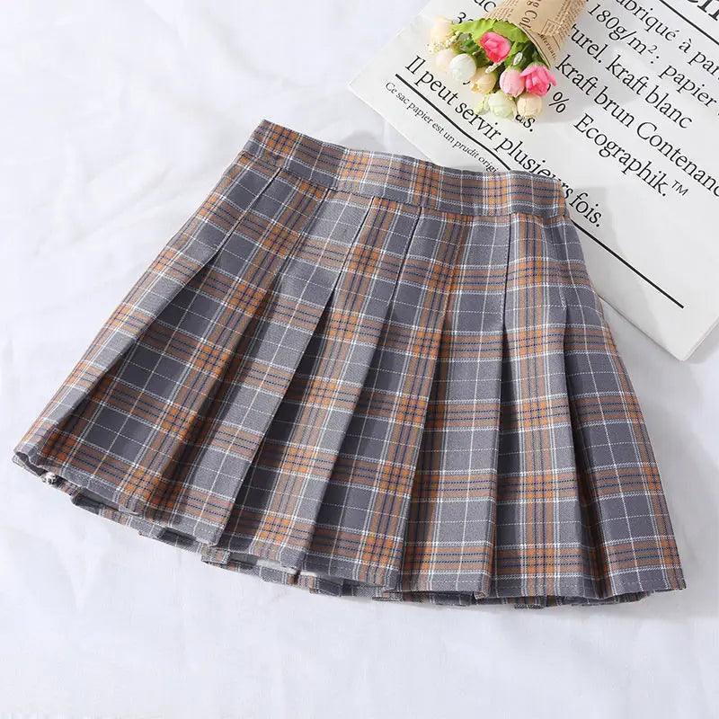 Girls Skirts spring Autumn Vintage Pleated Plaid Skirts School Teens Girl Spring Kids Skirt Children Clothing 2-14Yrs
