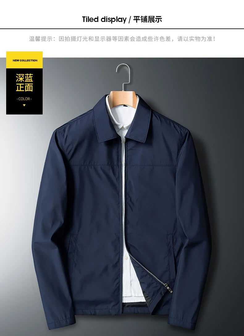 Fashion Men Jacket Solid Color Mid-aged Elderly Men Long Sleeve Zipper Luxury Formal Business Casual Spring Autumn Men Coat