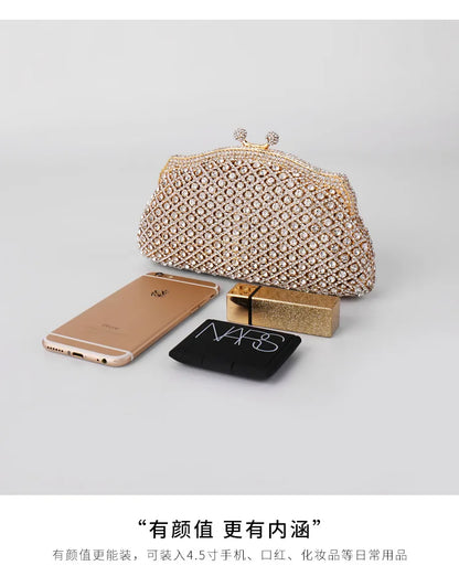Silver XIYUAN Diamond Woman's Elegant Evening Bag Lady Rhinestone Wedding Banquet Handbag Female Bridal Party Clutch Wallets