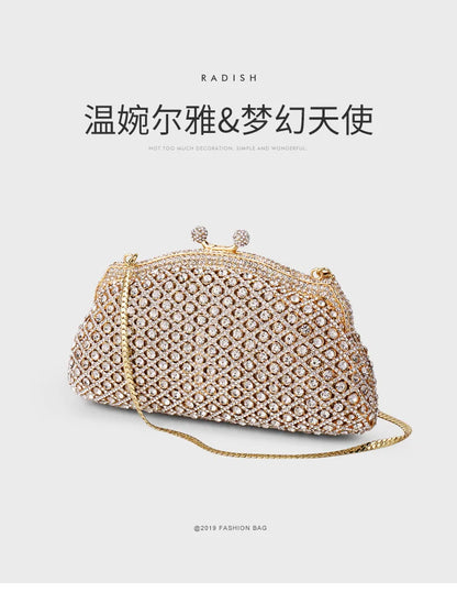 Silver XIYUAN Diamond Woman's Elegant Evening Bag Lady Rhinestone Wedding Banquet Handbag Female Bridal Party Clutch Wallets
