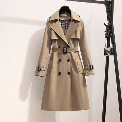 Women Fashion Trench New Coat Spring Autumn Korean Long Sleeve With Belt Jackets Solid British Style Coats Women's Chic Outwear