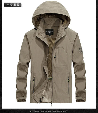 ARC Outdoor Men's, Fishing, Mountain Climbing, Traveling, Solid Color, Skiing, Camping, Waterproof and Breathable Hooded Jacket