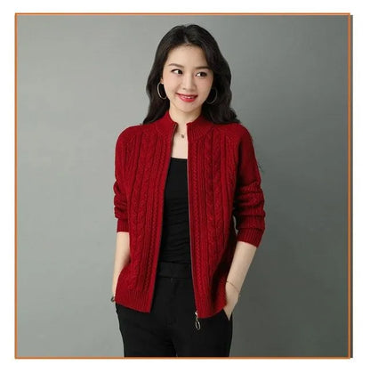 2025 Half High Collar Zipper Knitted Cardigan Jacket Women fall New korean Style  long Sleeve Cardigans Thicken Sweater Coat