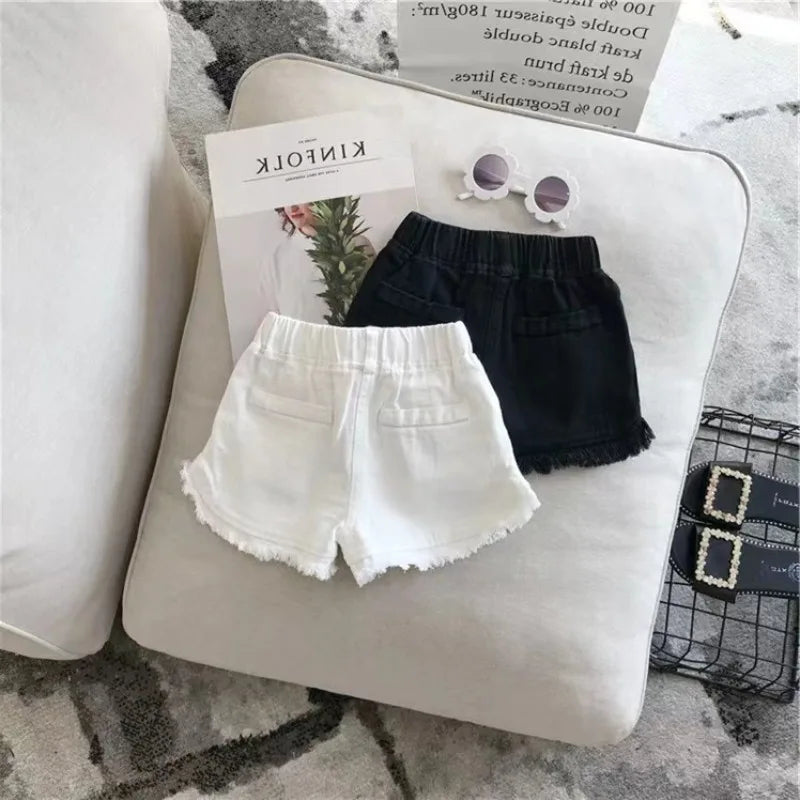 Children's Summer New Solid Color Korean Pants Girls Casual White Jeans Children Black Shorts Baby Hot Pants Kids Shorts