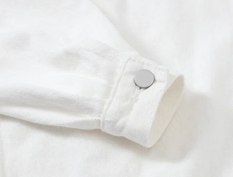 Yellow Women's Long Sleeve Jacket, Single Breasted Lapel Denim Jacket, Fashion Women's Tops Jacket Blue White Women's Coat