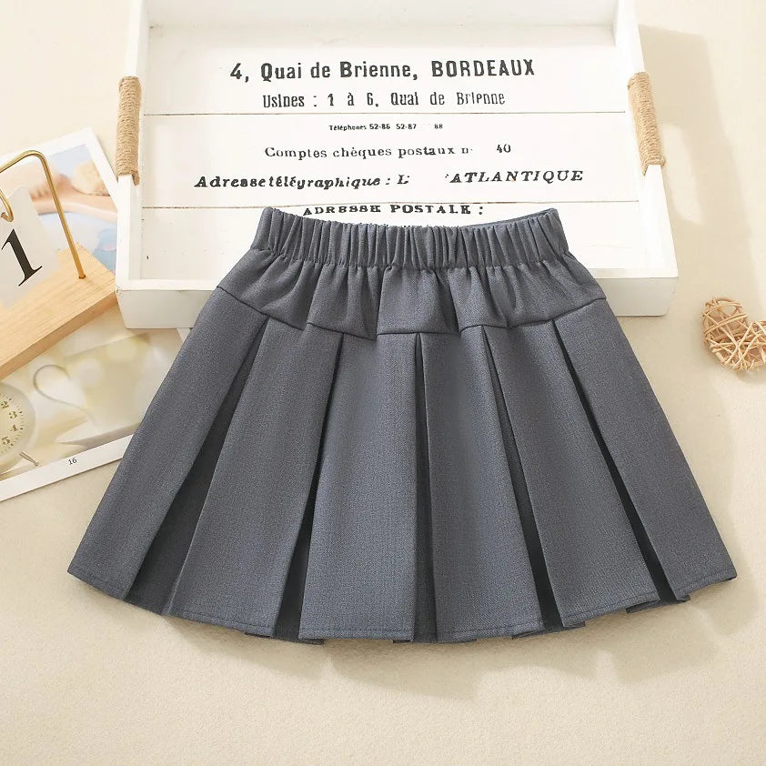 4918 Girls' Solid Color Pleated Skirt Autumn 2024 Little Girl's Skirt Korean Children's College Style Skirt