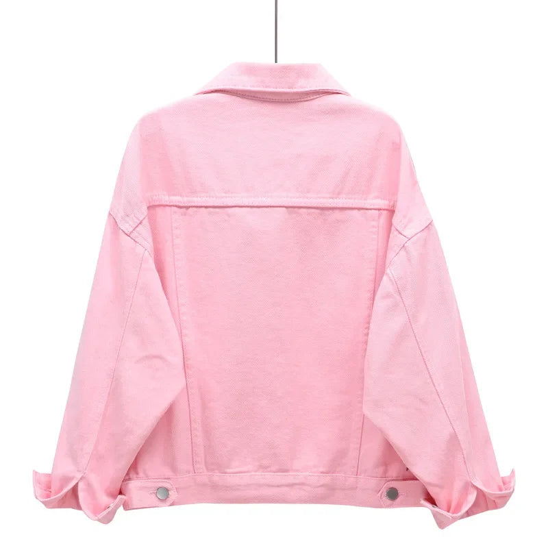 Yellow Women's Long Sleeve Jacket, Single Breasted Lapel Denim Jacket, Fashion Women's Tops Jacket Blue White Women's Coat