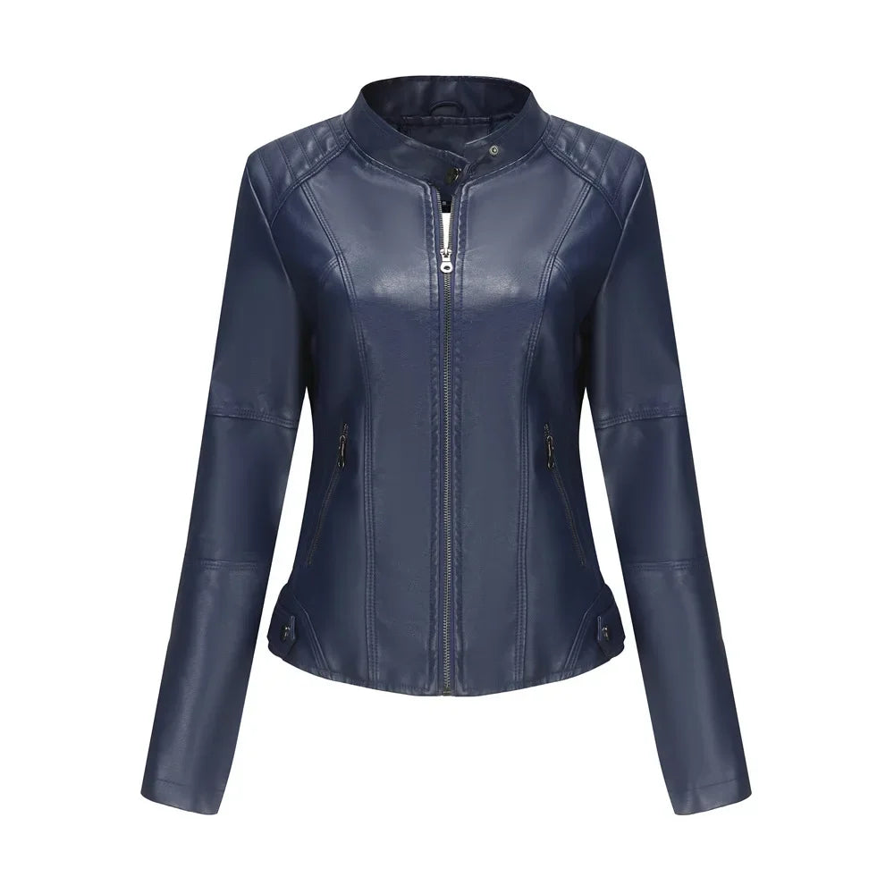 New women's leather jacket Slim jacket Thin section of the spring and autumn jacket Standing collar women's leather jacket