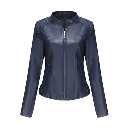 New women's leather jacket Slim jacket Thin section of the spring and autumn jacket Standing collar women's leather jacket