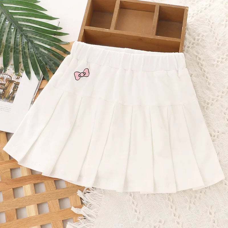 Girls Skirt 2025 New Summer Cute Sweet Solid Outer Wear Casual Simple Pleated Kids Skirt Safety Pants Design 4-10Y