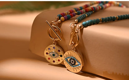 4mm Colorful Stone Choker Necklace for Women Round Evil Charm Pendant Necklace Fashion New Daily Jewelry