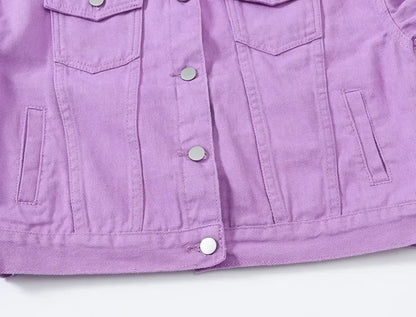 Yellow Women's Long Sleeve Jacket, Single Breasted Lapel Denim Jacket, Fashion Women's Tops Jacket Blue White Women's Coat