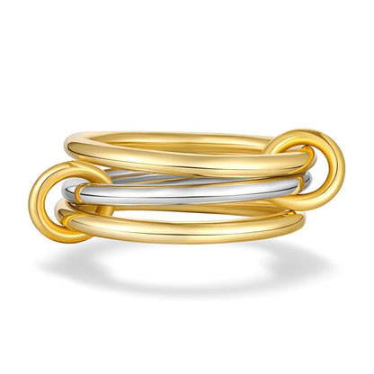 3 CZ Cubic Zirconia Ring Set Stackable Ring Silver Gold Stacking Rings Multi-Link Connected Statement Interlocking for Women