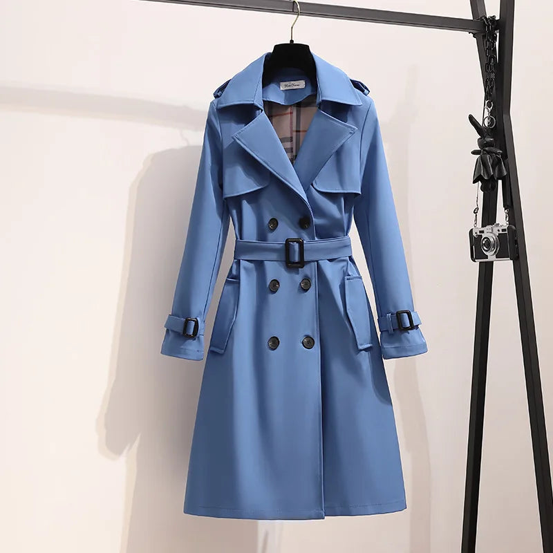 Women Fashion Trench New Coat Spring Autumn Korean Long Sleeve With Belt Jackets Solid British Style Coats Women's Chic Outwear