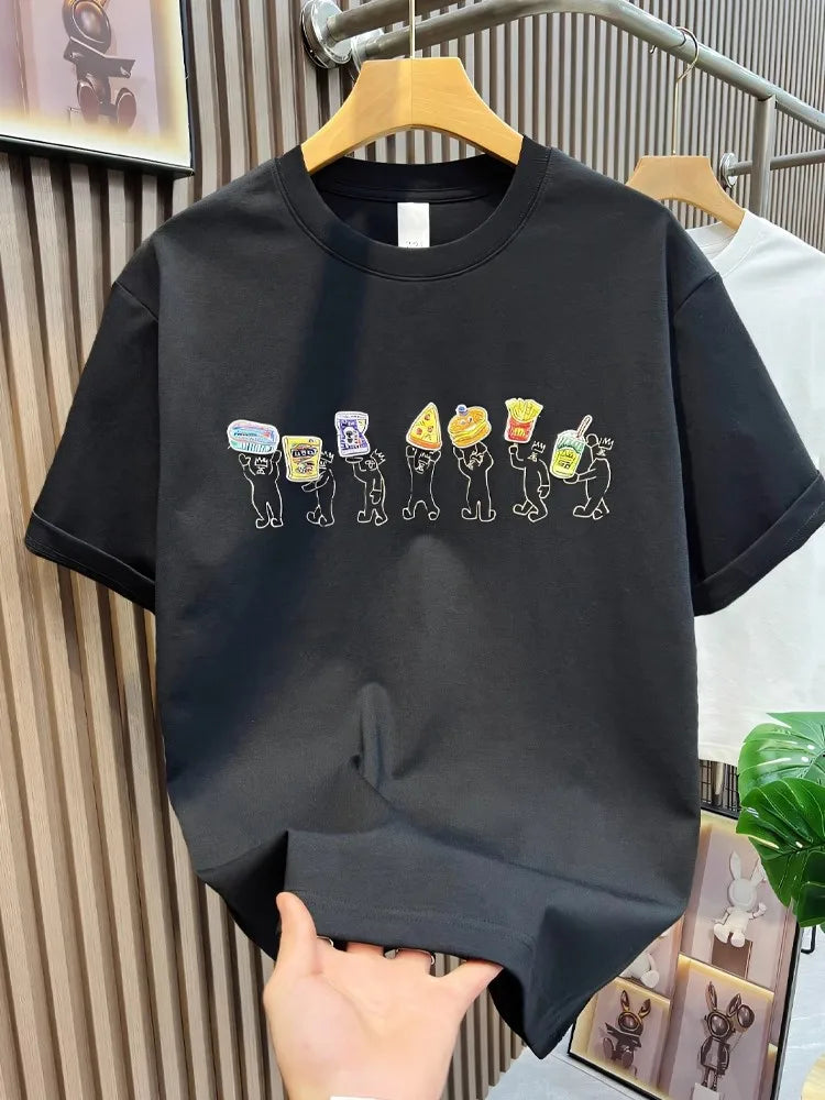 Hot Sale Summer Mens Fashion High Street Cartoon Patch Embroidery T Shirts Loose Fit Tees O Neck Short Sleeve Casual 2025 New