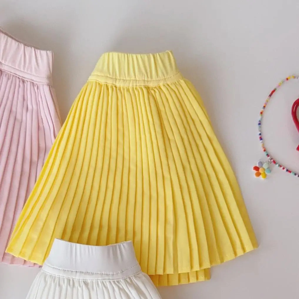2025 Summer New Sweet Girls Shark Skin Yoga Skirt Kids High Waisted Tennis Skirt Baby Girl Solid Pleated Skirt Children Clothes