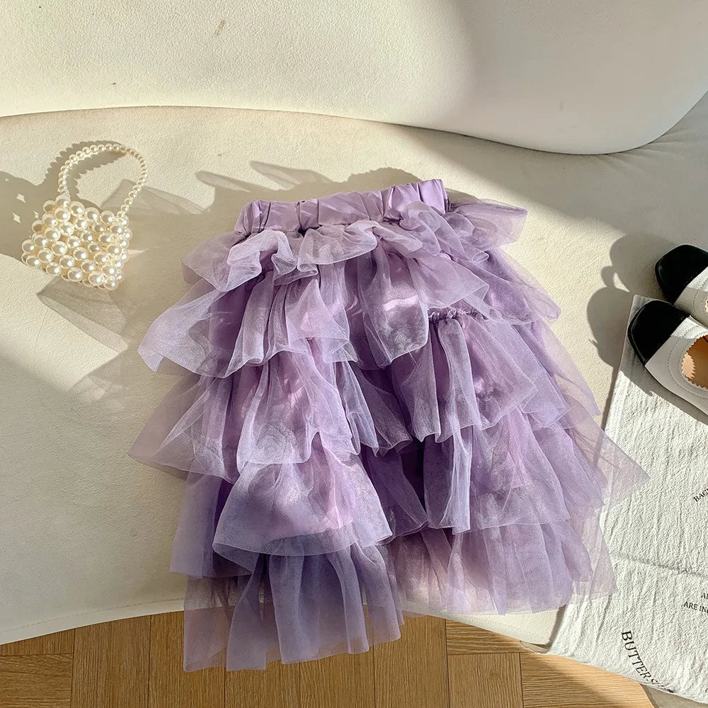 Bear Leader 2025 Summer New Girls' Half Skirt Korean Version Fashion Solid Color Cake Skirts Holiday Leisure Children's Clothing