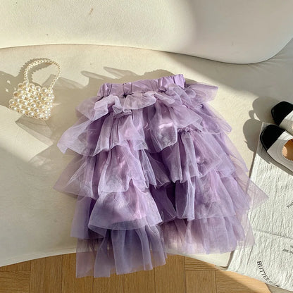 Bear Leader 2025 Summer New Girls' Half Skirt Korean Version Fashion Solid Color Cake Skirts Holiday Leisure Children's Clothing