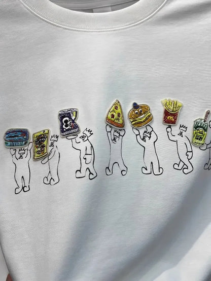 Hot Sale Summer Mens Fashion High Street Cartoon Patch Embroidery T Shirts Loose Fit Tees O Neck Short Sleeve Casual 2025 New