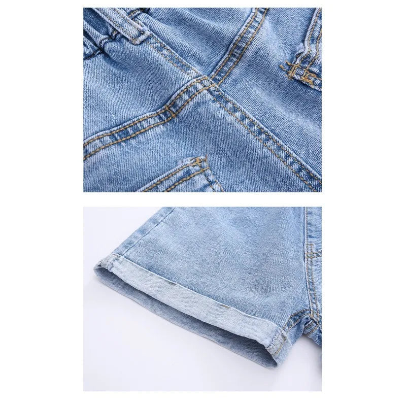 Girls' Denim Shorts - Summer Casual Stretchy Jean Shorts for Kids, Comfortable Loose Fit