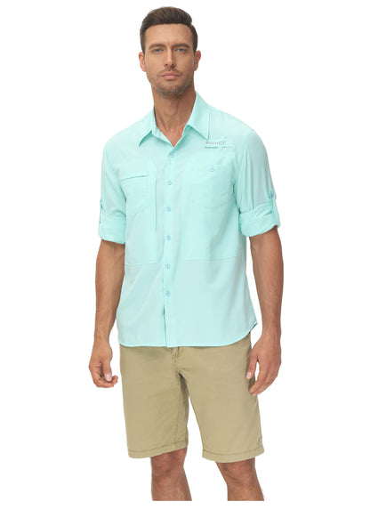 Men's UPF 50+ Casual Long Sleeve Fishing Shirts, Sun Protection Lightweight Breathable Button Down Fishing Shirt with Back Mesh