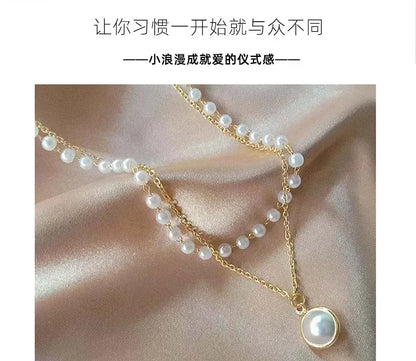 2025 New Women's Pearl Necklace Kpop Gold Color Beads Pendant Necklaces Goth Double Layer Chain Choker for Women Fashion Jewelry