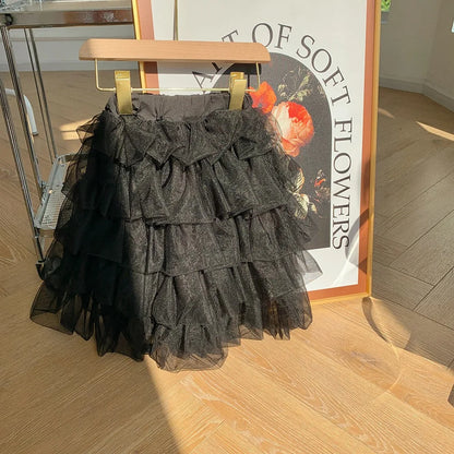 Bear Leader 2025 Summer New Girls' Half Skirt Korean Version Fashion Solid Color Cake Skirts Holiday Leisure Children's Clothing