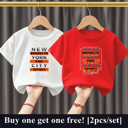 2025 Fashion Boys Summer Cotton T-Shirt Set 2pcs Short Sleeve New York City Print Kids Tees Top