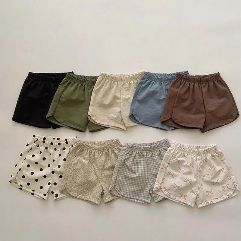 2025 Summer New Children Casual Shorts Cute Dot Plaid Floral Bow Girls Cotton Shorts Baby Boy Solid Shorts Fashion Kids Clothes