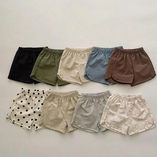 2025 Summer New Children Casual Shorts Cute Dot Plaid Floral Bow Girls Cotton Shorts Baby Boy Solid Shorts Fashion Kids Clothes