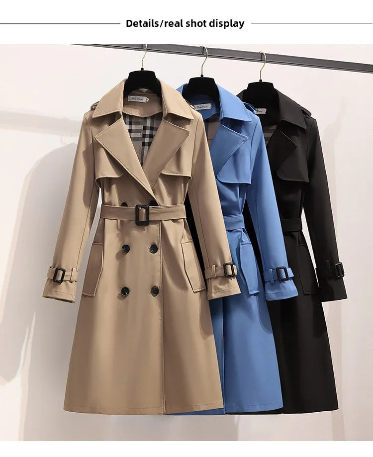 Women Fashion Trench New Coat Spring Autumn Korean Long Sleeve With Belt Jackets Solid British Style Coats Women's Chic Outwear