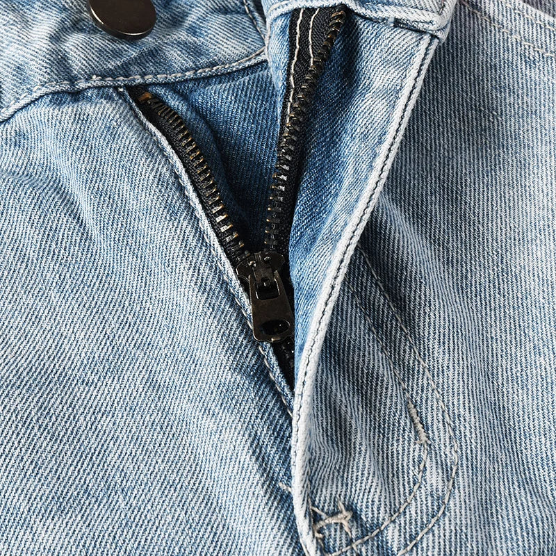 Men's High Street Distressed Washed Light Blue Non-Stretch Damaged Holes Spray Paint Slim Fit Jeans Pants