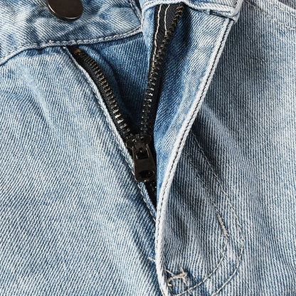 Men's High Street Distressed Washed Light Blue Non-Stretch Damaged Holes Spray Paint Slim Fit Jeans Pants