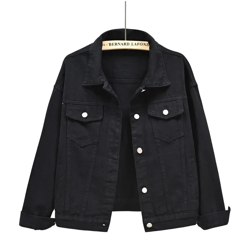 Yellow Women's Long Sleeve Jacket, Single Breasted Lapel Denim Jacket, Fashion Women's Tops Jacket Blue White Women's Coat