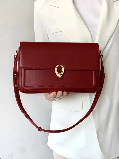 Women Vintage Red Armpit Shoulder Bag PU Simple and Versatile Large Capacity Women's Daily Commuting Crossbody Shoulder Bag Gift