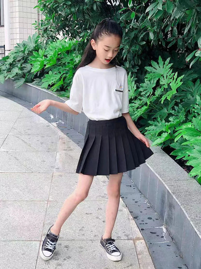 Teen Girl Summer Dress Kids Fashion Solid Color Pleated High Waist A-Line Skirt Children Casual Elastic Waist Mini Skirt Bottoms