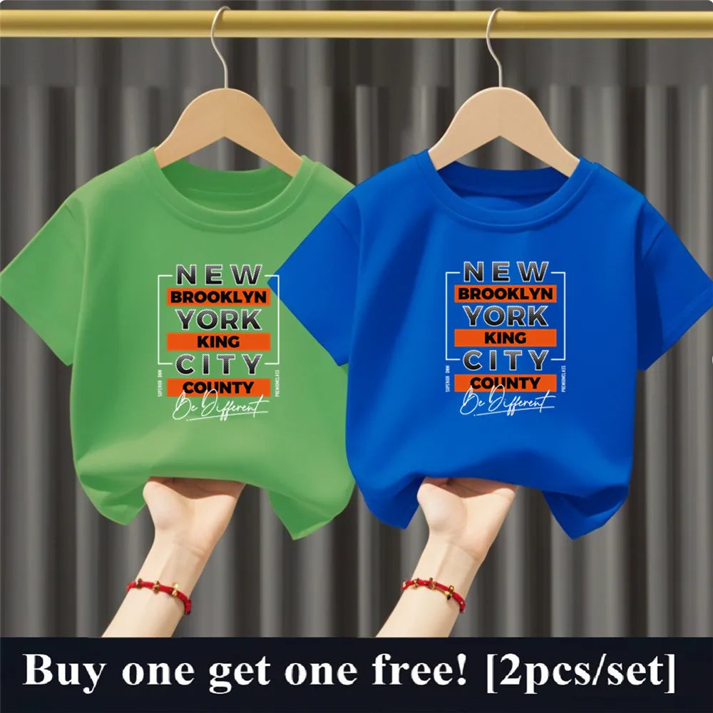 2025 Fashion Boys Summer Cotton T-Shirt Set 2pcs Short Sleeve New York City Print Kids Tees Top