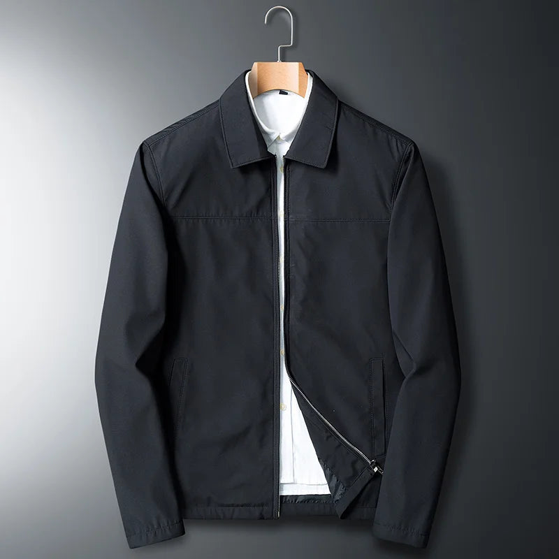 Fashion Men Jacket Solid Color Mid-aged Elderly Men Long Sleeve Zipper Luxury Formal Business Casual Spring Autumn Men Coat